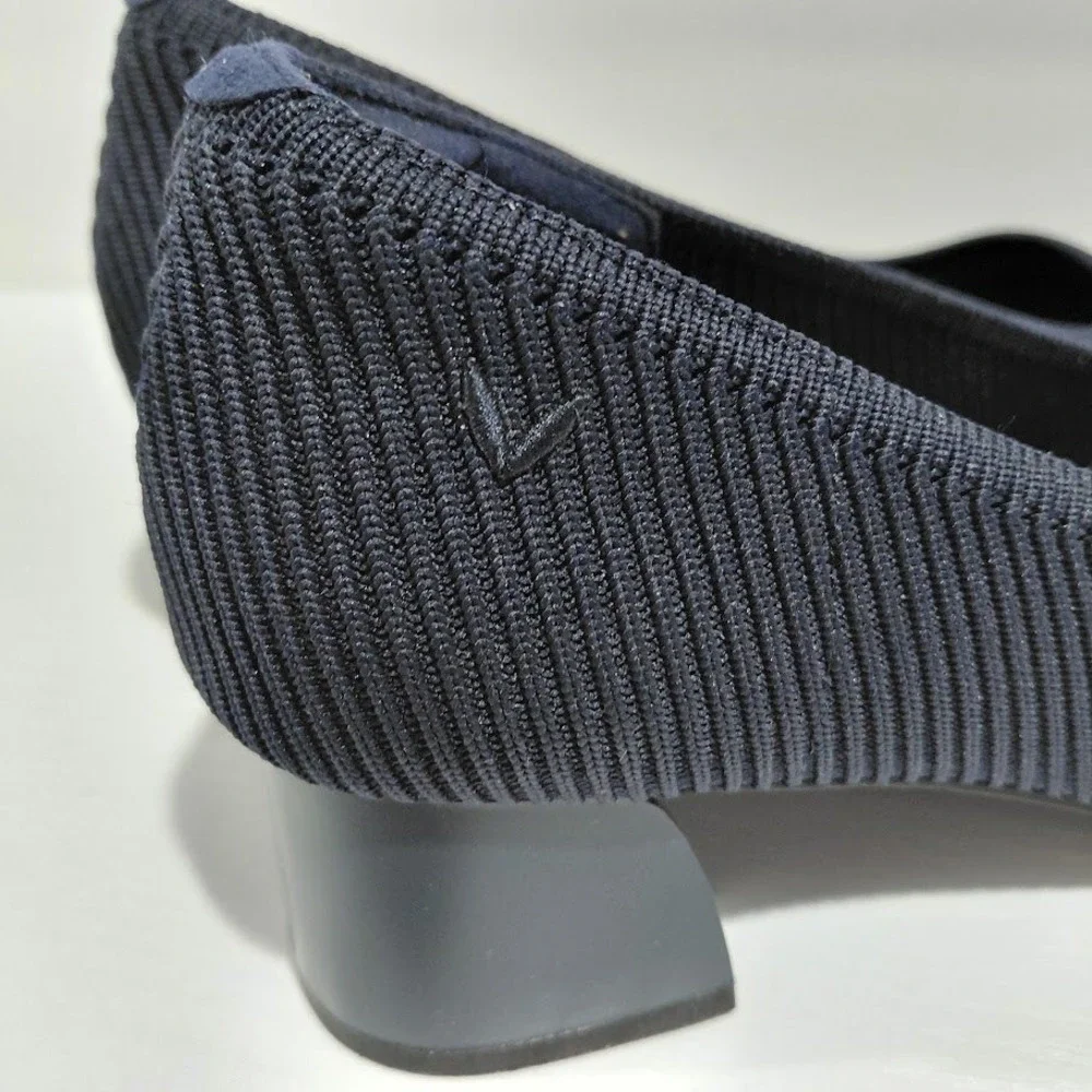 Vivaia Melody 2.0 Navy Blue Ribbed Knit Square Toe Block Heel Pumps Size 39 - Picture 10 of 11